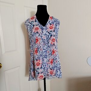 CABI Multicolor Floral Print Sleeveless V-Neck Blouse Women's Size Medium